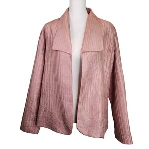 Chicos Pink Silk Pintuck Open Front Blazer Jacket Embroidered Size 3 XL